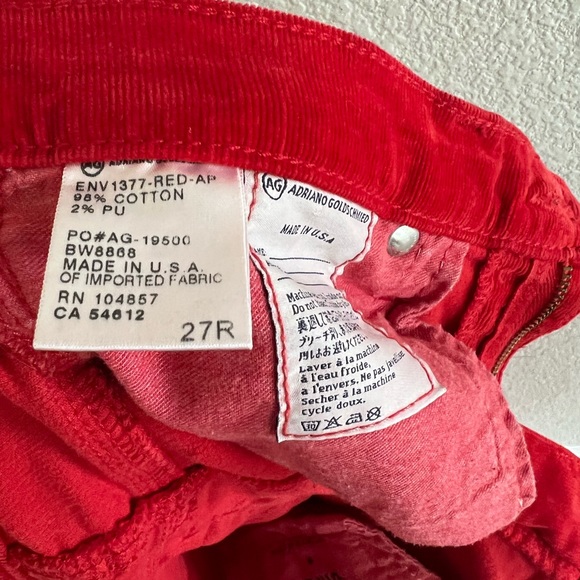 Ag Stevie Ankle Slim Straight Red Corduroy Pant - Picture 10 of 12